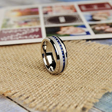Load image into Gallery viewer, Metal Masters Co. Men's Titanium Wedding Band Engagement Ring W/Blue Simulated Sapphire Cubic Zirconia Princess CZ 13
