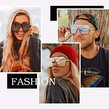 Load image into Gallery viewer, Oversized Shield Sunglasses Flat Top Gradient Lens Rimless Glasses for Women Men (Black Frame/Mirror Pink Lens)

