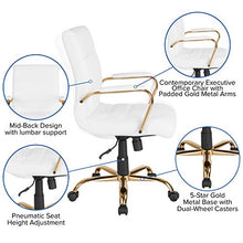Load image into Gallery viewer, Flash Furniture Mid-Back White LeatherSoft Executive Swivel Office Chair with Gold Frame and Arms

