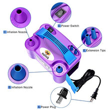 Load image into Gallery viewer, NuLink Electric Portable Dual Nozzle Balloon Blower Pump Inflation for Decoration, Party [110V~120V, 600W, Purple]
