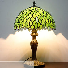 Load image into Gallery viewer, Tiffany Style Table Lamp Light Green Wisteria Stained Glass Lampshade 18 Inch Tall Beside Bedroom Desk Lamps Antique Zinc Base for Living Room Office Lighting S523 WERFACTORY
