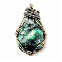 Load image into Gallery viewer, Genuine Natural Raw Green Emerald Pendant Necklace - Wire Wrapped Fine Jewelry For Women Wife Men Unisex - 24 Inches Chain - May Birthstone - Christmas Gift For Him Her
