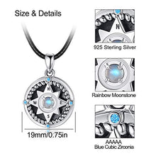 Load image into Gallery viewer, Locket Necklace That Hold Photos, 925 Sterling Silver Compass Locket with Natural Genuine Moonstone, Engraving "Always in my heart" Locket Pendant Necklace, Inspirational Compass Jewelry Moonstone Necklace Gift for Women Teens Daughter
