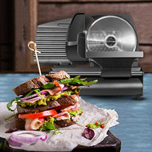 Load image into Gallery viewer, Chefman Die-Cast Electric Deli &amp; Food Slicer Cuts Meat, Cheese, Bread, Fruit &amp; Vegetables Adjustable Slice Thickness, Stainless Steel Blade, Safe Non-Slip Feet, For Home Use, Easy To Clean, Black
