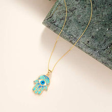 Load image into Gallery viewer, Ross-Simons Blue Enamel Hamsa Hand Pendant Necklace in 14kt Yellow Gold
