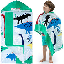 Load image into Gallery viewer, VOOVA &amp; MOVAS Beach Bath Towel with Hood for Kids Toddlers Boys Girls 2 to 7 Years,Oversize Extra Size 50"x30",Super Soft Absorbent Cotton for Bath/Pool/Beach Swim Coverups Bathrobe,Dinosaur Theme
