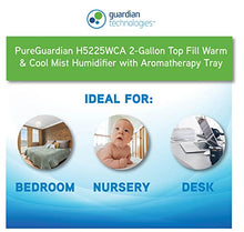 Load image into Gallery viewer, PureGuardian H5225WCA Ultrasonic Warm &amp; Cool Mist Humidifier, 100 Hrs. Run Time, 2 Gal. Tank, 560 Sq. Ft. Coverage, Quiet, Filter Free, Essential Oil Tray, White/Blue
