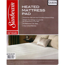 Load image into Gallery viewer, Sunbeam Thermofine Quilted Striped Heated Electric Mattress Pad Queen Size
