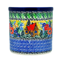 Load image into Gallery viewer, Polish Pottery 5¾-inch Utensil Jar Made by Ceramika Artystyczna (Cabin Meadow Theme) Signature UNIKAT + Certificate of Authenticity
