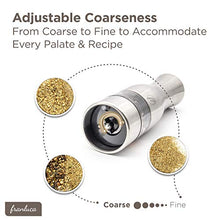 Load image into Gallery viewer, Grind'Oro Electric Salt and Pepper Grinder Set (2 Mills) Battery Operated, Stainless Steel with Light - One Touch Automatic Salt Grinder Mill Adjustable Coarseness, Franluca's Kitchen Power Shaker Set
