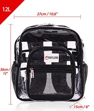 Load image into Gallery viewer, Small Clear Backpack - Heavy Duty - Stadium Approved - TSA Lock - Key Holder - Bottle Opener - 2-WAY Zip - Inside, Outside Zip Pockets - Expandable Side Pockets - Transparent PVC - H12''xW10.6''xD6
