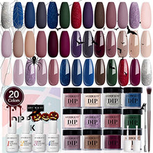 Load image into Gallery viewer, AZUREBEAUTY 20 Colors Dip Powder Nail Kit Starter - Winter Halloween Series, Nude Plum Mauve Brown Nail Dipping Powder Liquid Set with Base/Top Coat for French Nails Art Manicure DIY Salon Home Gift
