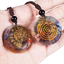 Load image into Gallery viewer, Nupuyai Ammonite Fossil Stone Pendant Necklace for Women Men, Snail Chakra Crystal Jewelry Adjustable Braided Cord 18"-30"
