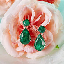 Load image into Gallery viewer, Ross-Simons 19.20 ct. t.w. Emerald Drop Earrings in Sterling Silver
