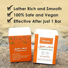 Load image into Gallery viewer, Kojic Acid Vitamin C &amp; Turmeric Soap 3 Bars | Dark Spots Hyperpigmentation Helps Even Skin Tone – 100% Natural Vegan Ingredients
