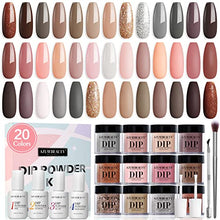Load image into Gallery viewer, 20 Colors Dip Powder Nail Kit Starter, AZUREBEAUTY Classic Nude Collection Glitter Pink Neutral Chocolate Brown Skin Tone Dipping Powder Liquid Set with Top/Base Coat French Nail Art Manicure DIY
