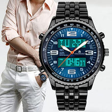 Load image into Gallery viewer, VIGOROSO Men's LED Analog Digital Date Week Sports Outdoor Steel Blue Dial Watch
