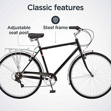 Load image into Gallery viewer, Schwinn Wayfarer Adult Bike Hybrid Retro-Styled Crusier, 18-Inch/Medium Steel Step-Over Frame, 7-Speed Drivetrain, Rear Rack, 700C Wheels, Black
