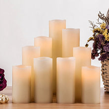 Load image into Gallery viewer, RY King Battery Operated Flameless Candles 4" 5" 6" 7" 8" 9" Set of 9 Real Wax Pillar LED Flickering Candles with Remote Control and Timer
