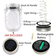Load image into Gallery viewer, CHBKT 4-Pack Solar-powered Mason Jar Lights (Mason Jar / Handle Included),20 Bulbs Jar Hanging Light,Garden Outdoor Solar / Hanging Lantern,Decor Solar Light,Table Light,Patio Path Light,Warm White

