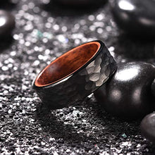 Load image into Gallery viewer, King Will 8mm Black Tungsten Carbide Ring Inner Hole Inlaid Wood Hammered Texture Flat Style 14
