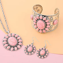 Load image into Gallery viewer, Shop LC Jewelry Set Pink Howlite Flower Earrings Bracelet Pendant Necklace for Women Stainless Steel Size 26"
