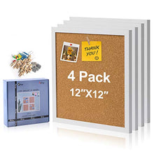 Load image into Gallery viewer, AkTop Cork Board Bulletin Board 12x12, White Framed Corkboard 4 Pack, Small Square Pin Board for Wall, Mini Thick Cork Tiles with 16 Push Pin Wood Clips for School, Home &amp; Office
