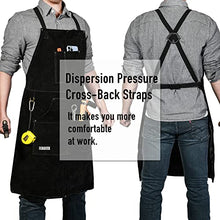 Load image into Gallery viewer, Leather Work Apron with Gloves - 6 Tool Pockets for Men&amp; Women - Welding Apron - Ideal for Woodworking, Blacksmithing, Gardeners, Mechanics, BBQ - Adjustable M to XXXL
