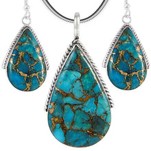 Load image into Gallery viewer, Turquoise Pendant &amp; Earrings Set in 925 Sterling Silver with 20" Chain (Pendant+Earrings+Chain)
