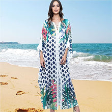 Load image into Gallery viewer, Hoperay Caftans Loungewear for Women Beach Swimsuit Cover Ups Woven Mesh Neckline 3/4 Sleeve Floral Print Kaftans Dresses Plus Size Summer Beachwear
