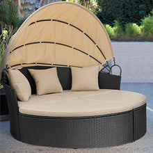 Load image into Gallery viewer, Homall Patio Furniture Outdoor Daybed with Retractable Canopy Wicker Furniture Sectional Seating with Washable Cushions for Patio Backyard Porch Pool Round Daybed Separated Seating (Beige)
