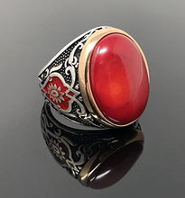 Load image into Gallery viewer, KAR 925K Sterling Silver Red Coral Men's Ring Red Enamelled K62C Special Edition (10)
