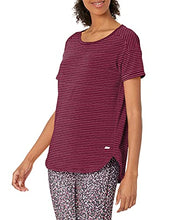 Load image into Gallery viewer, Amazon Essentials Women's Studio Relaxed-Fit Lightweight Crewneck T-Shirt, Burgundy, Stripe, Medium
