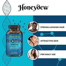 Load image into Gallery viewer, Biotin 10000mcg for Hair Skin and Nails - Honeydew Biotin Hair Vitamins for Faster Hair Growth and Nail Care - Vitamin B7 Biotin Hair Growth Vitamins for Women and Mens Hair Loss - 90 Veggie Capsules
