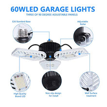 Load image into Gallery viewer, HUNHUN LED Garage Lights, Deformable LED Garage Ceiling Lights 7000 Lumens, 60W CRI 80 Led Shop Lights for Garage, Adjustable Garage Lights, Led Garage Lighting (5000K Daylight, 1-Pack)
