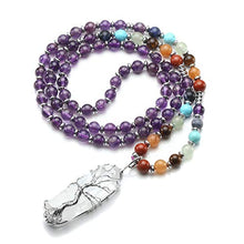 Load image into Gallery viewer, Top Plaza Natural Stone Beads Chakra Healing Crystal Amethyst Necklace Silver Tree of Life Wire Wrapped Raw Clear Quartz Point Pendant Jewelry for Womens Ladies
