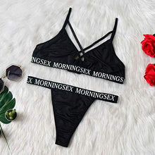 Load image into Gallery viewer, YKARITIANNA Lingerie Plus Size Teddy Fashion Women Letter Solid Patchwork Hollow Sexy Lingerie Underwear G-String Set Black
