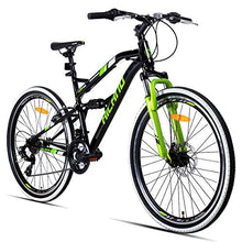 Load image into Gallery viewer, Hiland 26 Inch Mountain Bike MTB Bicycle with 18 Inch Full-Suspension Steel Frame Kickstand Disc-Brake Suspension Fork Cycling Urban Commuter City Bicycle Black Green
