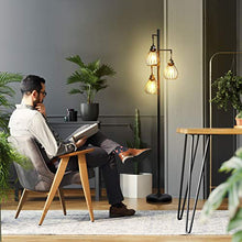 Load image into Gallery viewer, Brightech Teardrop - Floor Lamp Matches Industrial, Farmhouse &amp; Rustic Living Rooms – Standing Tree Lamp with 3 Elegant Cage Heads &amp; Edison LED Bulbs - Tall Vintage Pole Light - Black
