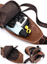 Load image into Gallery viewer, Vintage Men's Leather Sling Bag,Chest Shoulder Backpack, Water waterproof Crossbody Bag with USB Charging Port -Black

