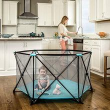 Load image into Gallery viewer, Regalo My Play Deluxe Portable Play Yard Indoor and Outdoor, Bonus Kit, Includes a Full Canopy, Washable, Aqua, 6-Panel
