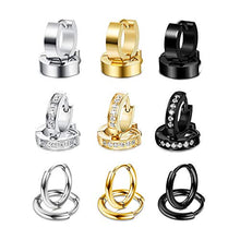 Load image into Gallery viewer, Udalyn 9 Pairs Stainless Steel Small Hoop Earrings Set for Men Women Huggie Hoop Earrings CZ Inlaid Cartilage Earrings
