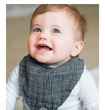 Load image into Gallery viewer, Nuby Reversible 100% Natural Cotton Muslin 3 Piece Teething Bib, Green/Grey/Blue, Dinosaur/Bear/Stripes
