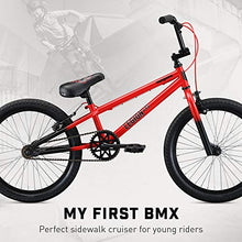 Load image into Gallery viewer, Mongoose Legion LSX Freestyle Sidewalk BMX Bike for-Kids, -Children and Beginner-Level to Advanced Riders, 20-inch Wheels, Hi-Ten Steel Frame, Micro Drive 25x9T BMX Gearing, Red (M51809M50OS-PC)
