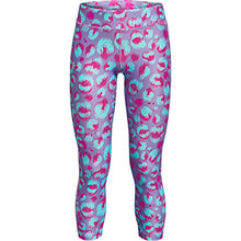 Load image into Gallery viewer, Under Armour Girls' HeatGear Armour Printed Ankle Crop , Planet Purple (576)/Halo Gray , Youth Small
