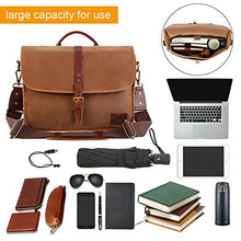Load image into Gallery viewer, Messenger Bag for Men 16 Inch Waterproof Vintage Genuine Leather Mens Briefcase Shoulder Bag with 9 Storage Pockets, Waxed Canvas Leather Computer Laptop Bag Business Satchel Brown
