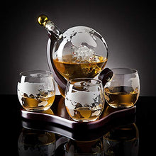 Load image into Gallery viewer, Whiskey Decanter Globe Set with 4 Etched Globe Whisky Glasses - for Liquor, Scotch, Bourbon, Vodka - 850ml
