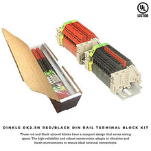 Load image into Gallery viewer, Dinkle UL Listed DIN Rail Terminal Block Kit #1 Red/Black Dinkle 20 DK2.5N 12 AWG Gauge 20A 600V Ground DK2.5N-PE Jumper DSS2.5N-10P End Covers End Brackets
