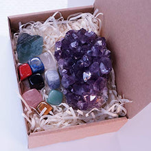 Load image into Gallery viewer, Mimosa Natural Amethyst Cluster Petite Purple Crystals are Indeed to Grow Your Crystal Collection.Plus a Bonus Mineral and Chakra Stone Set Included as a Thank You. (7oz~13oz)
