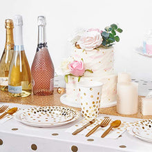 Load image into Gallery viewer, Decorlife Party Plates, White and Gold Party Supplies Set, Total 192PCS, 12oz Cups for Adults, 48PCS Party Napkins, Plates, Gold Cutlery Included – Serves 24
